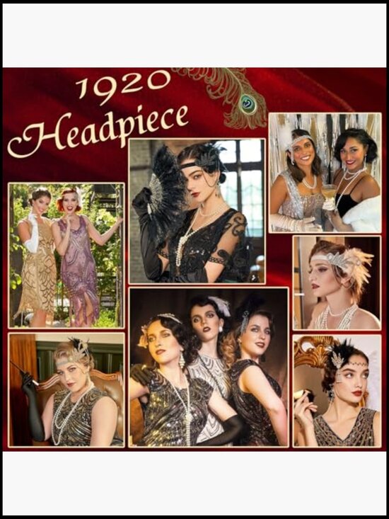 Vintage 1920s Flapper Feather Headband Crystal Rhinestone Gatsby Party Hair main image 6